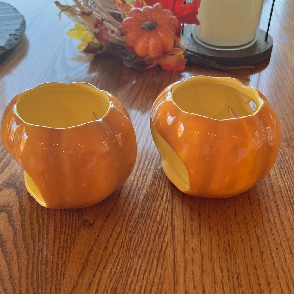 Williams Sonoma Jack O Lantern Candle Luminary Tealight Halloween 2 piece/pairy